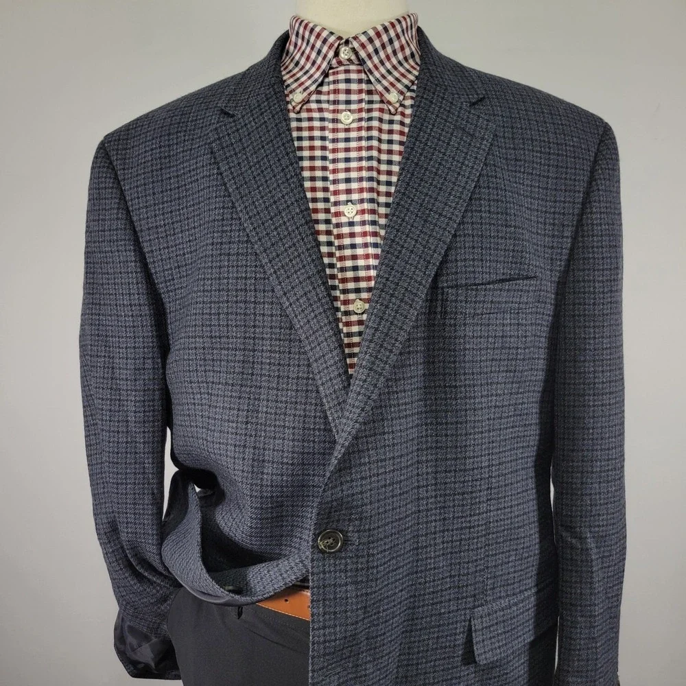 Chaps‎ Men's Sport Coat Blazer Two Button Flannel Navy Blue Wool Size 50R